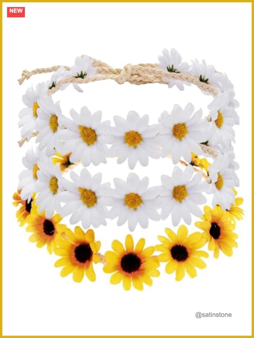3 Pcs Sunflower Daisy Headband Set Artificial Flowers Faux Leather